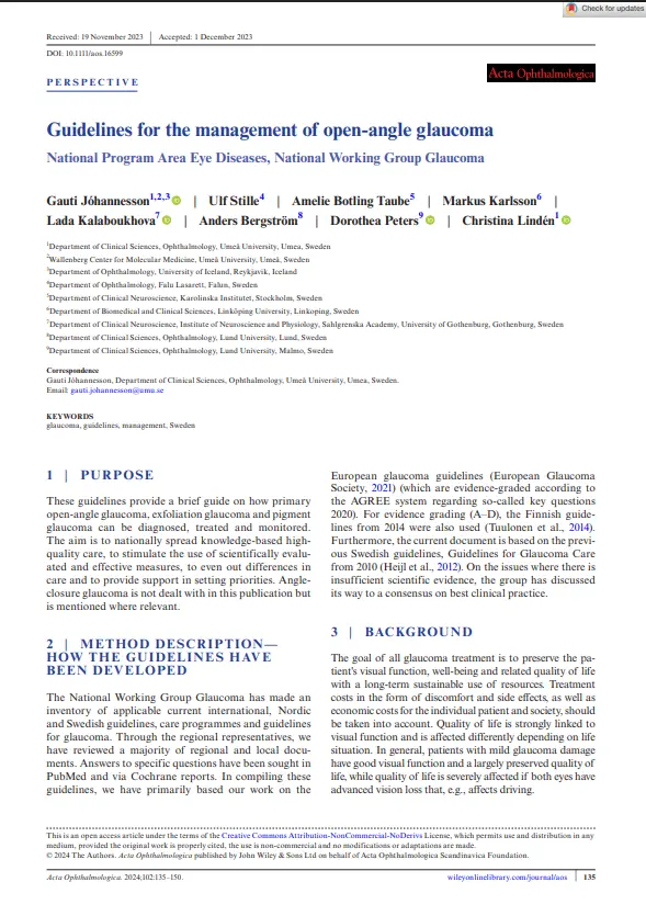Guidelines for the management of open‐angle glaucoma