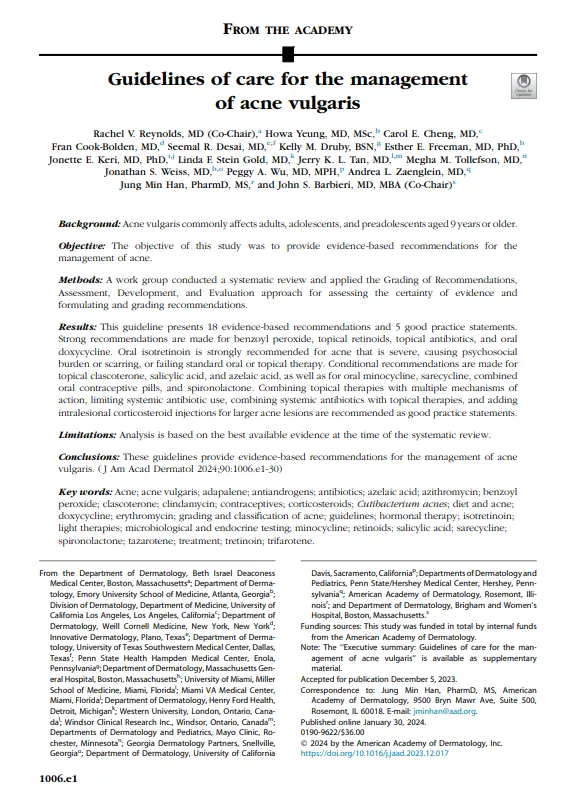 Guidelines of care for the management of acne vulgaris
