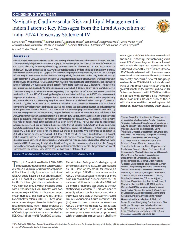 Navigating Cardiovascular Risk and Lipid Management in key message LAI consessus statement 2024