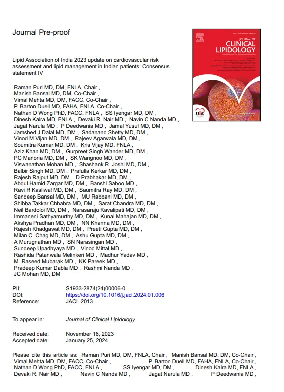 Lipid Association of India 2023 update on cardiovascular risk assessment and lipid management in Indian patients: Consensus statement IV
