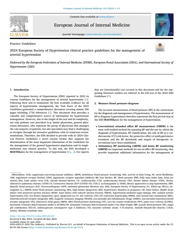 2024 European Society of Hypertension clinical practice guidelines for the management of arterial hypertension