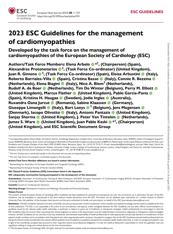2023 ESC Guidelines for the management of cardiomyopathies