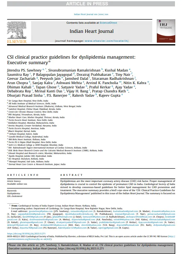 CSI clinical practice guidelines for dyslipidemia management