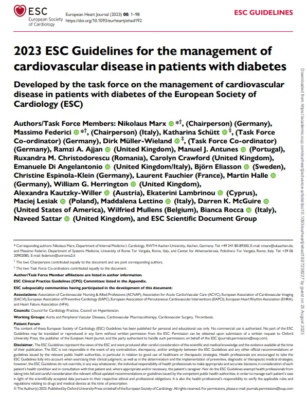 2023 ESC Guidelines for the management of cardiovascular disease in patients with diabetes