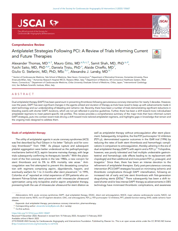 Antiplatelet Strategies Following PCI A Review of Trials Informing Current