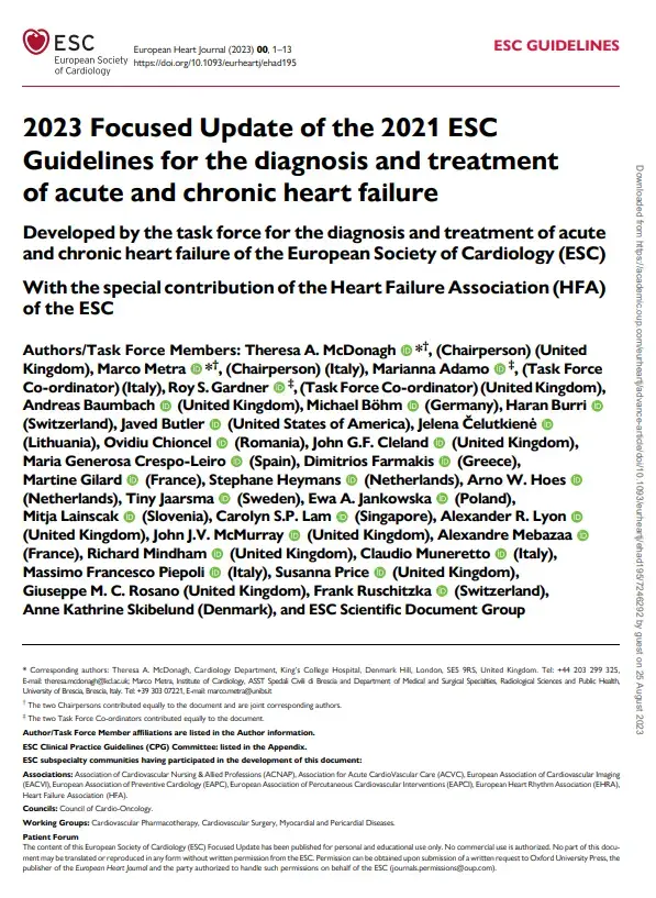 2023 Focused Update of the 2021 ESC Guidelines on Heart Failure