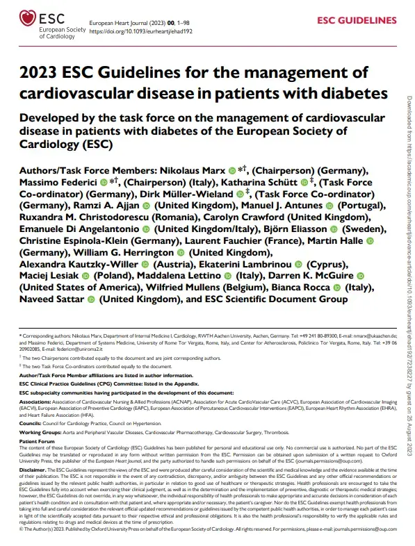 2023 ESC Guidelines for the management of CVD in patients with Diabetes