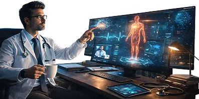 Physician using AI technology